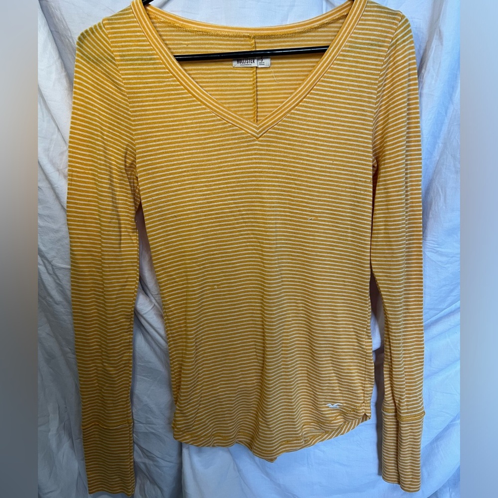 Yellow and white stripped Hollister long sleeve